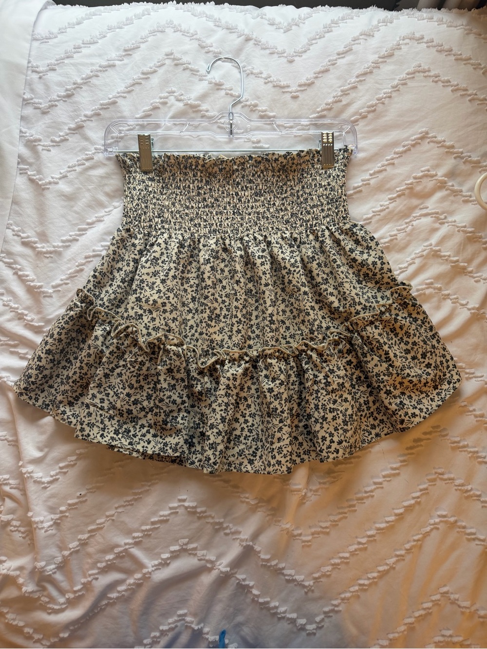 Altar'd State Cream Mini Skirt with Black Floral Print